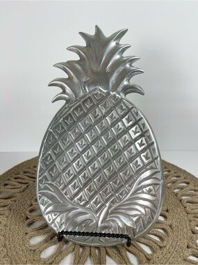 Vintage IHI Pewter Pineapple Serving Tray Made in India Tropical Decor 11”